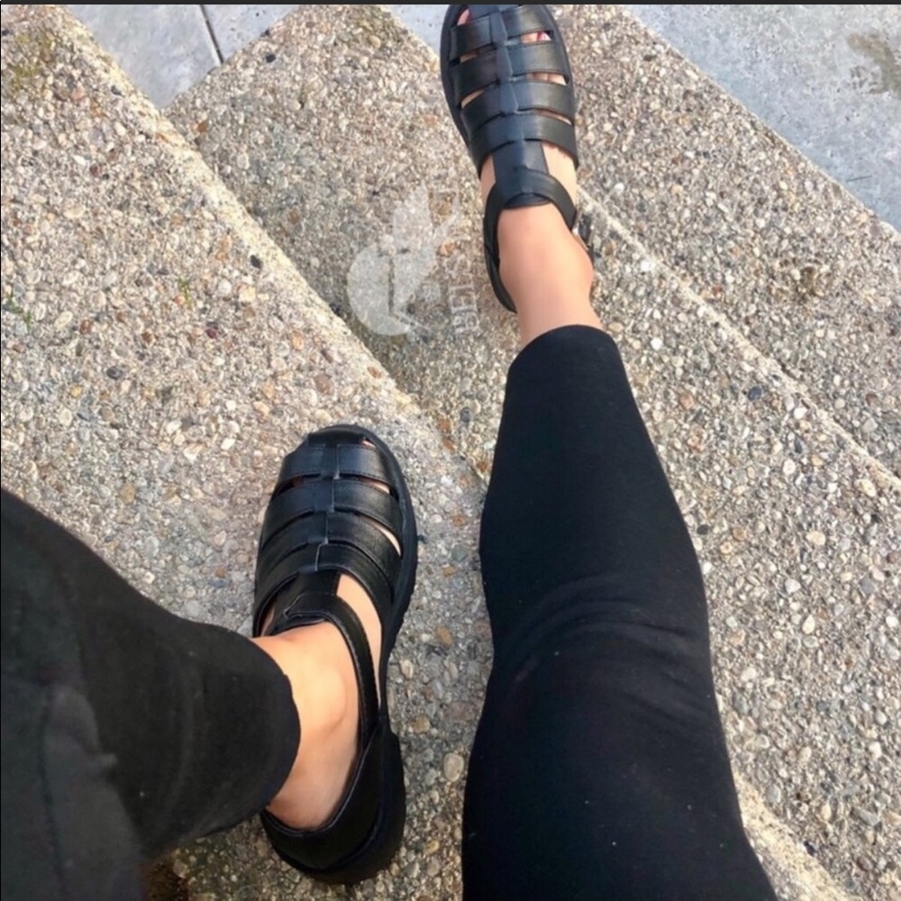 BLACK Caged VEGAN GLADIATOR CHUNKY SANDAL